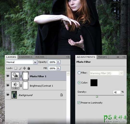photoshop创意合成黑夜里使用魔法球的女巫形象