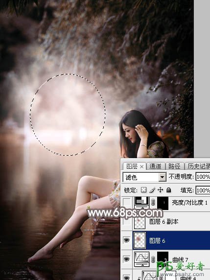 PS美女图片调色实例：给公园水边自拍的美女照片调出唯美的红褐色