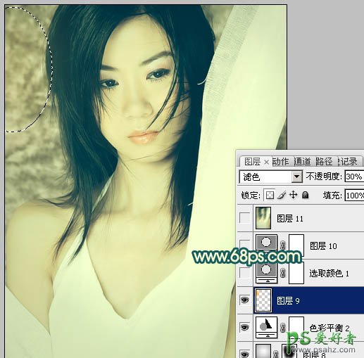 photoshop给湿身美女艺术写真照调出淡黄怀旧色彩