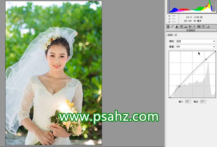 PS美女图片调色教程：给外景小清新美女婚纱照调出干净清爽的风格