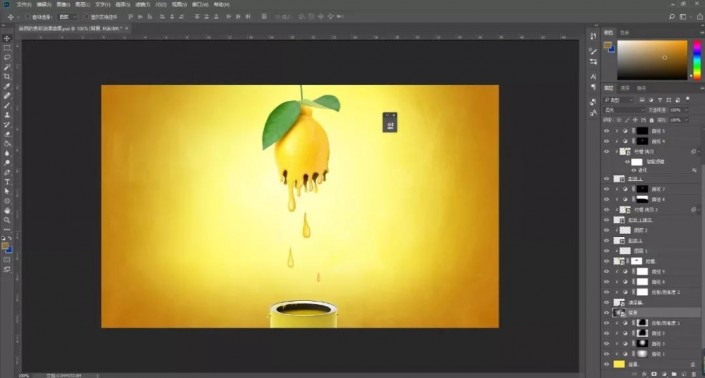 PS特效图片合成：打造油漆滴落效果的柠檬，自然色彩油漆柠檬。