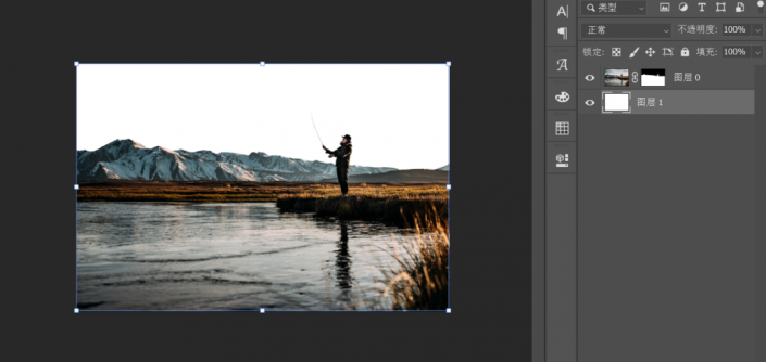 用photoshop软件合成一张在冰川上垂钓的钓鱼人场景 