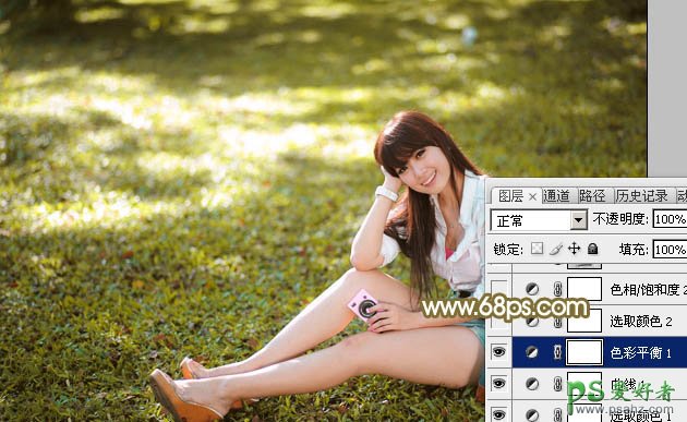 Photoshop给性感的美腿少女户外写真照调出柔美黄色调效果