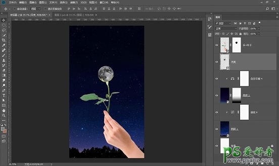 Photoshop创意合成极具梦幻风格的玫瑰花月亮照片。