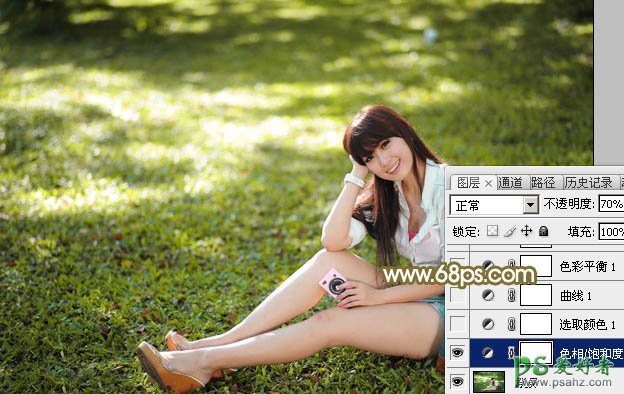 Photoshop给性感的美腿少女户外写真照调出柔美黄色调效果