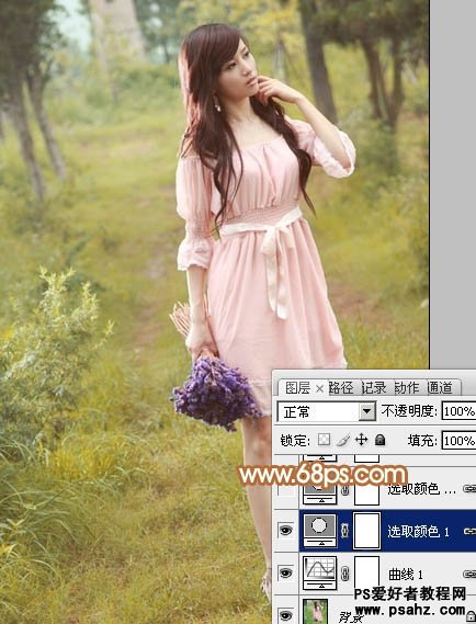 photoshop给外景清新美女照调出温馨的黄秋色调教程