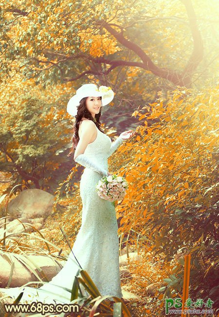 photoshop给超美的外景婚片性感少女调出漂亮的橙红色