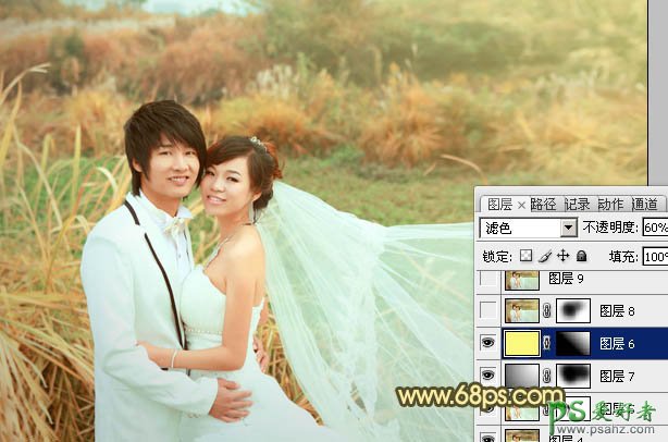 photoshop给情侣婚纱照调出暖暖的秋景金色效果