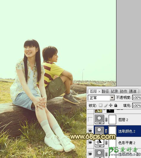 photoshop给浪漫自在的情侣写真照调出青黄韩系色
