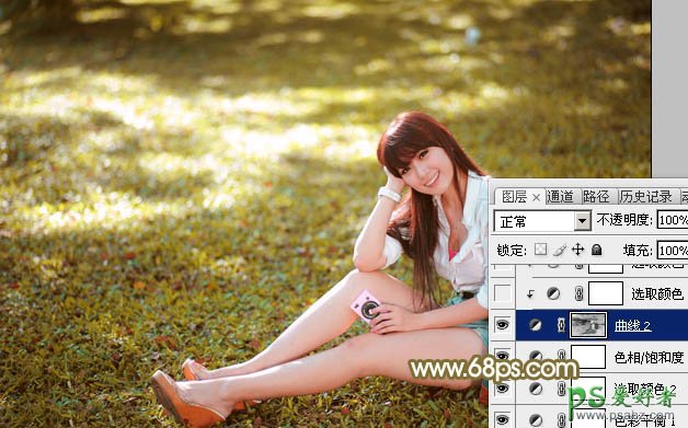 Photoshop给性感的美腿少女户外写真照调出柔美黄色调效果