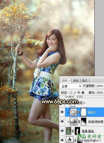 Photoshop给花仙子可爱美女外景艺术照调出甜美的黄褐色