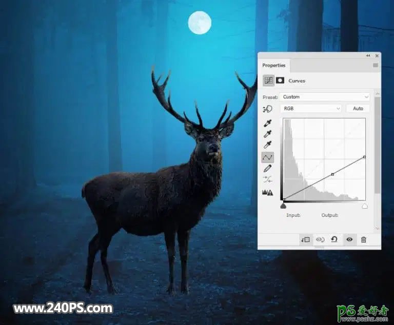 PS场景合成实例：创意打造森林中鹿角中蕴含的大世界场景。