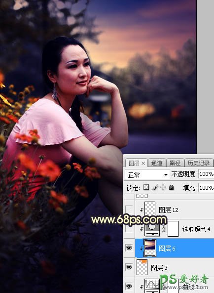 Photoshop给早晨公路边自拍的高跟美女高清图片调出唯美的晨曦色