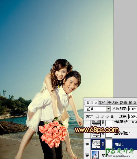 photoshop给一对浪漫的爱侣婚片调出漂亮的霞光色