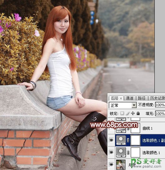 Photoshop给穿超短裤雪白美腿女孩儿照片调出唯美的黄昏色彩