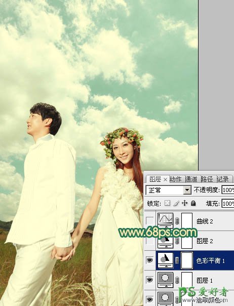 photoshop调出漂亮的迷黄色情侣外景婚纱写真照