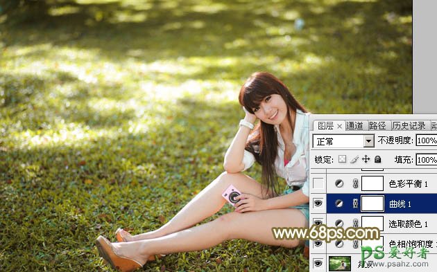 Photoshop给性感的美腿少女户外写真照调出柔美黄色调效果