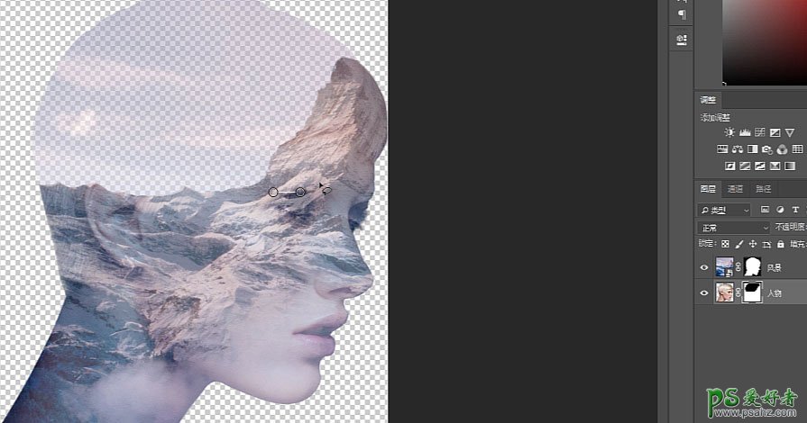 PS图像合成教程：把美女头像与石山结合打造出多重曝光效果的头像