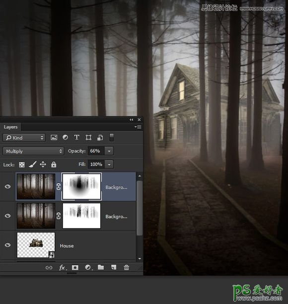 PS图像合成实例教程：创意打造一幅黑暗森林里恐怖的鬼屋效果图
