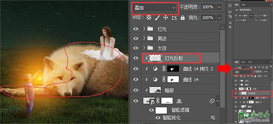 Photoshop创意合成草原上美女与狼和平共处的场景，美女和白狼