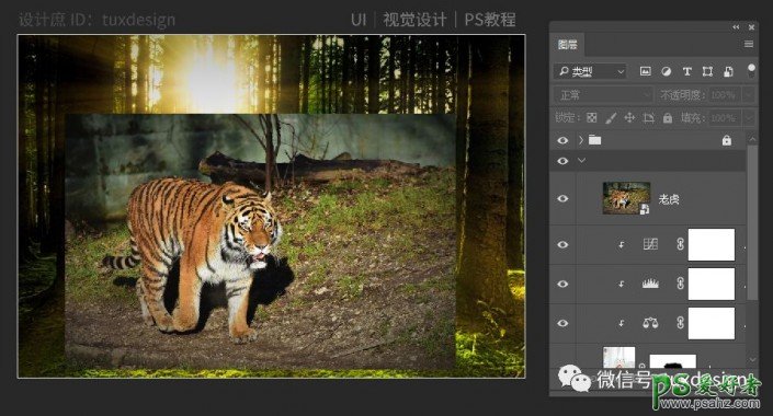 Photoshop奇幻合成实例：合成梦幻森林中的小精灵，女孩与虎同行