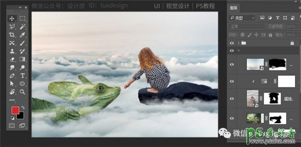 Photoshop合成在天空云端上召唤史前巨蜥的小女孩儿场景