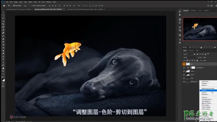 PS合成教程：创意打造一条孤独的小狗和会飞的发光金鱼约会的场景