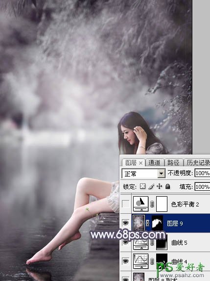 PS美少女艺术照调色实例：给清纯的湖景少女图片调出高雅灰色调