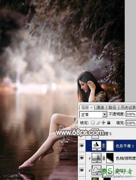 PS美女图片调色实例：给公园水边自拍的美女照片调出唯美的红褐色