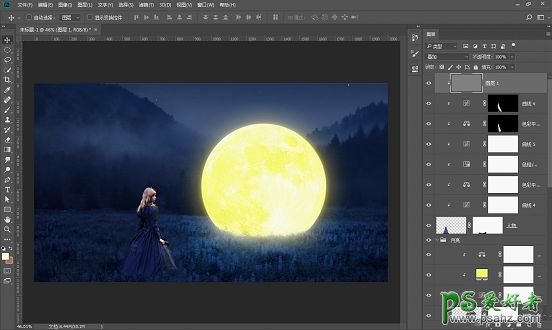 PS人像合成教程：打造童话世界里小女孩儿与月亮对话的梦幻场景。