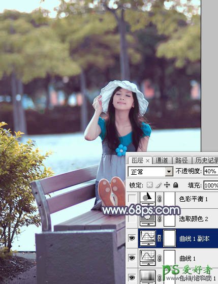 Photoshop给唯美清纯的校园女生照片调出韩系秋季粉蓝色调