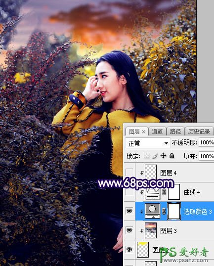 Photoshop给性感长腿推女郎外景写真照调出温暖的霞光色彩