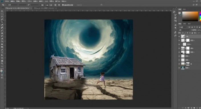 Photoshop合成科幻感十足的魔鬼小屋场景，科幻电影场景照片。