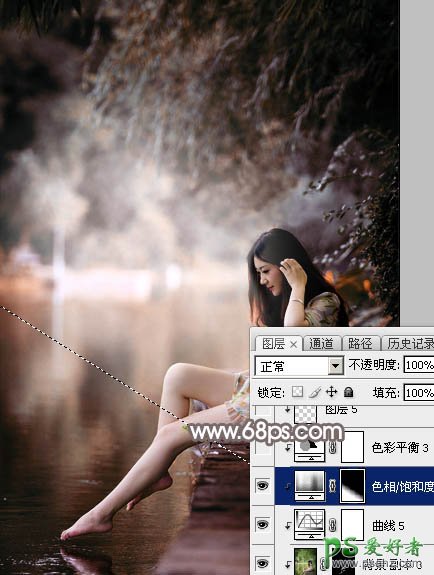 PS美女图片调色实例：给公园水边自拍的美女照片调出唯美的红褐色