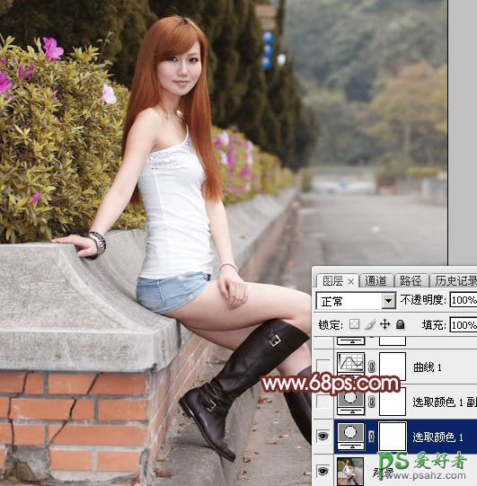 Photoshop给穿超短裤雪白美腿女孩儿照片调出唯美的黄昏色彩