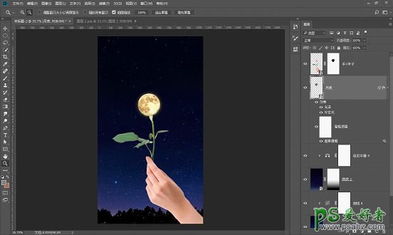 Photoshop创意合成极具梦幻风格的玫瑰花月亮照片。