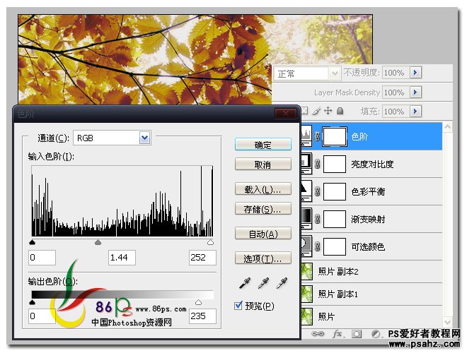 PS调色教程：把夏季的绿色树叶调出秋日暖金色调效果