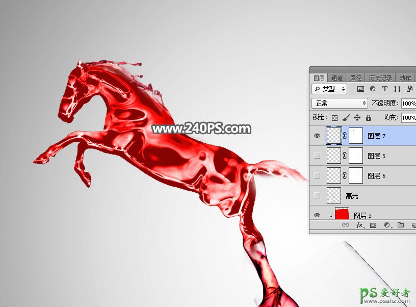 Photoshop创意合成从红酒高脚杯中跃出的骏马，从红酒中窜出水马
