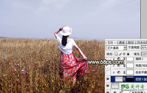 Photoshop给荒野中自拍的唯美意境女生写真图片调出冷调秋景色