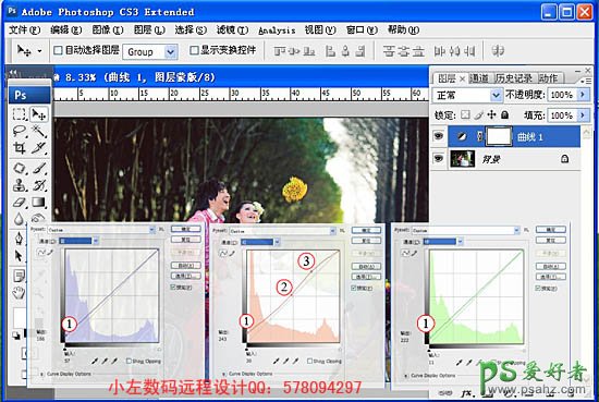 PS给密林中的情侣婚片调出柔美的黄绿阳光色