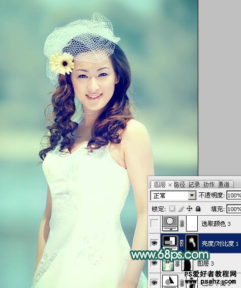 PS调色教程：给性感的婚纱美女艺术照调出添爽的淡青色