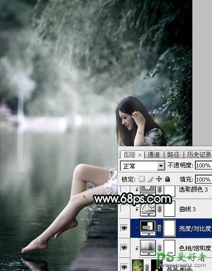 PS美女图片后期调色教程：打造诗情画意般柔美少女古典暗绿色效果