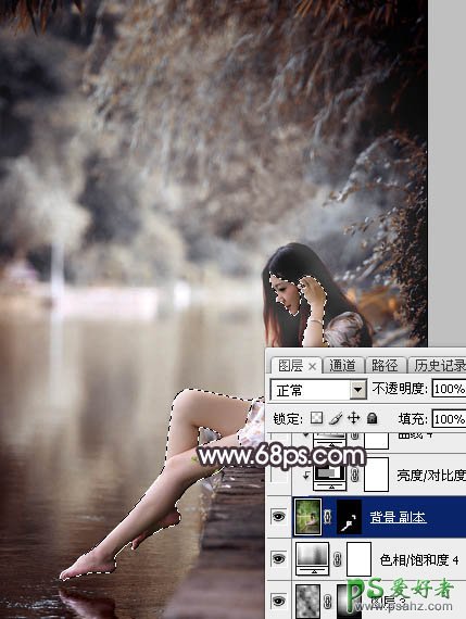 PS美女图片调色：给湖边自拍的玉腿美足清纯少女写真照调出梦幻色