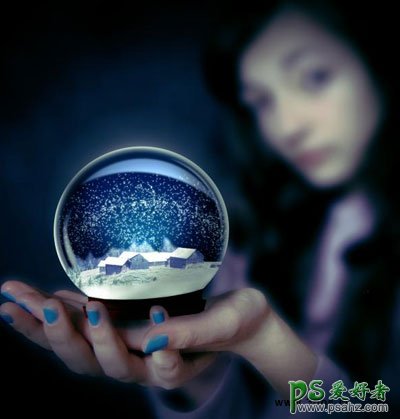 PS合成教程：创意合成漂亮女孩儿手中的雪花水晶球
