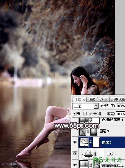 PS美女图片调色：给湖边自拍的玉腿美足清纯少女写真照调出梦幻色