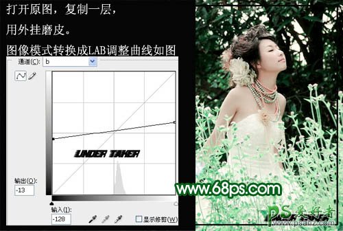 PS调色教程：给蜜月中的美女婚纱艺术照调出清爽绿色效果