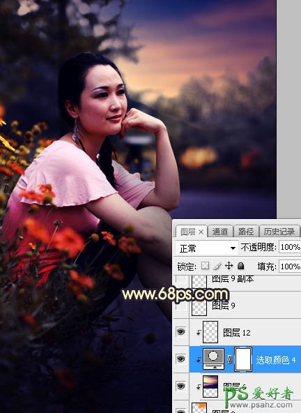 Photoshop给早晨公路边自拍的高跟美女高清图片调出唯美的晨曦色