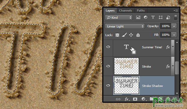 利用Photoshop画笔及图层样式设计出创意的沙滩划痕字体效果