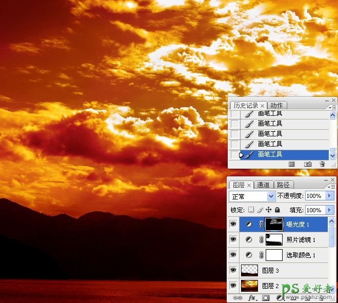 photoshop给晚霞风景照调出火烧云效果