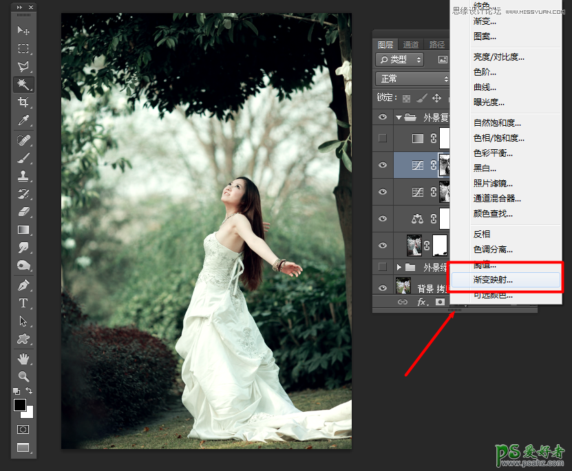 photoshop婚纱照后期调色美化教程：给唯美婚片少女调出复古怀旧